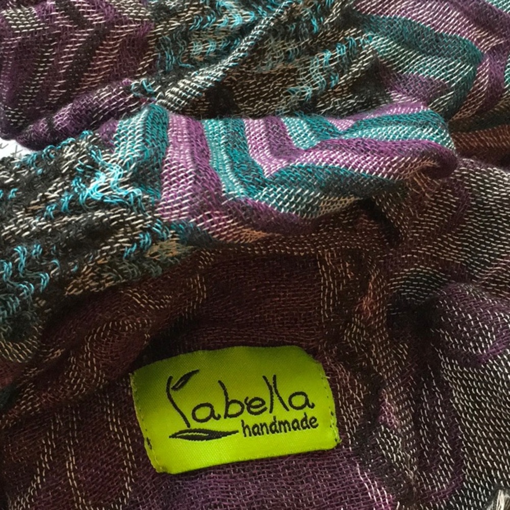 Hand Made Scarf Wrap, Vibrant Turquoise Purple Ruched